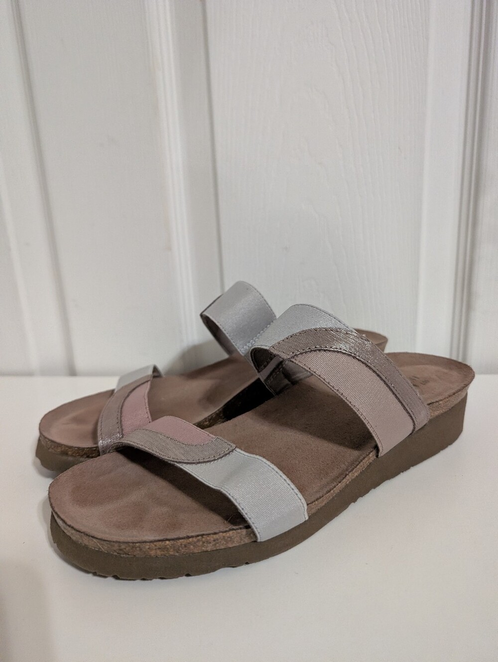 NAOT Womens Sandals Frankie Slide Shoes Gray Purple Leather Size 10 US / 41 EUR
